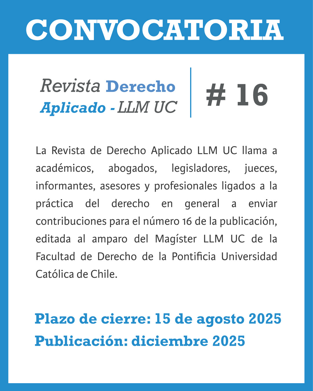Revista Derecho aplicado convocatoria 16